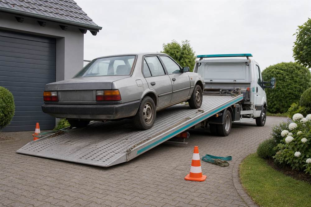 Fahrzeugabholung in einer privaten Einfahrt